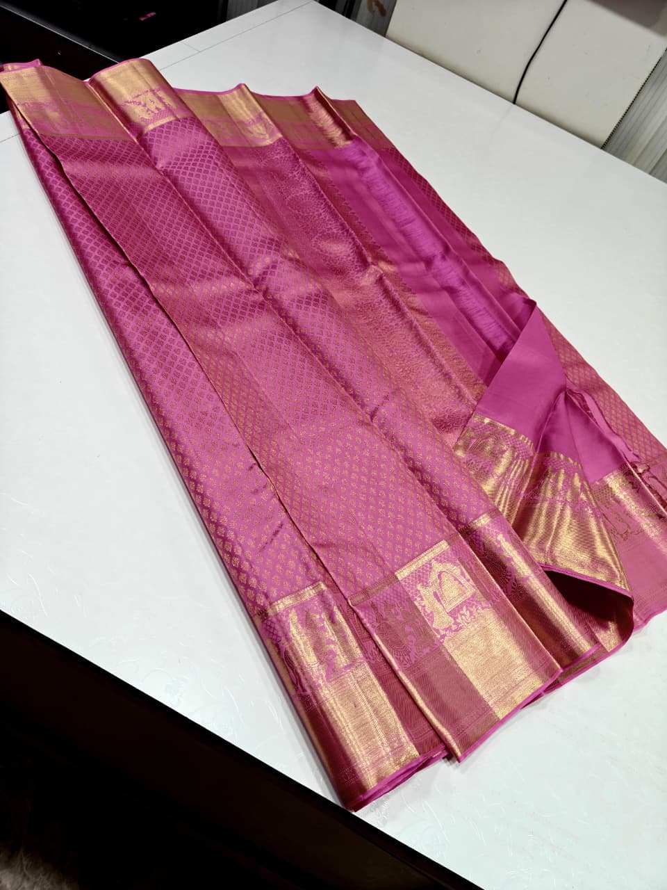 Kanjivaram Soft Tissue Silk Bridal Saree Rose Pink - Rani Pink